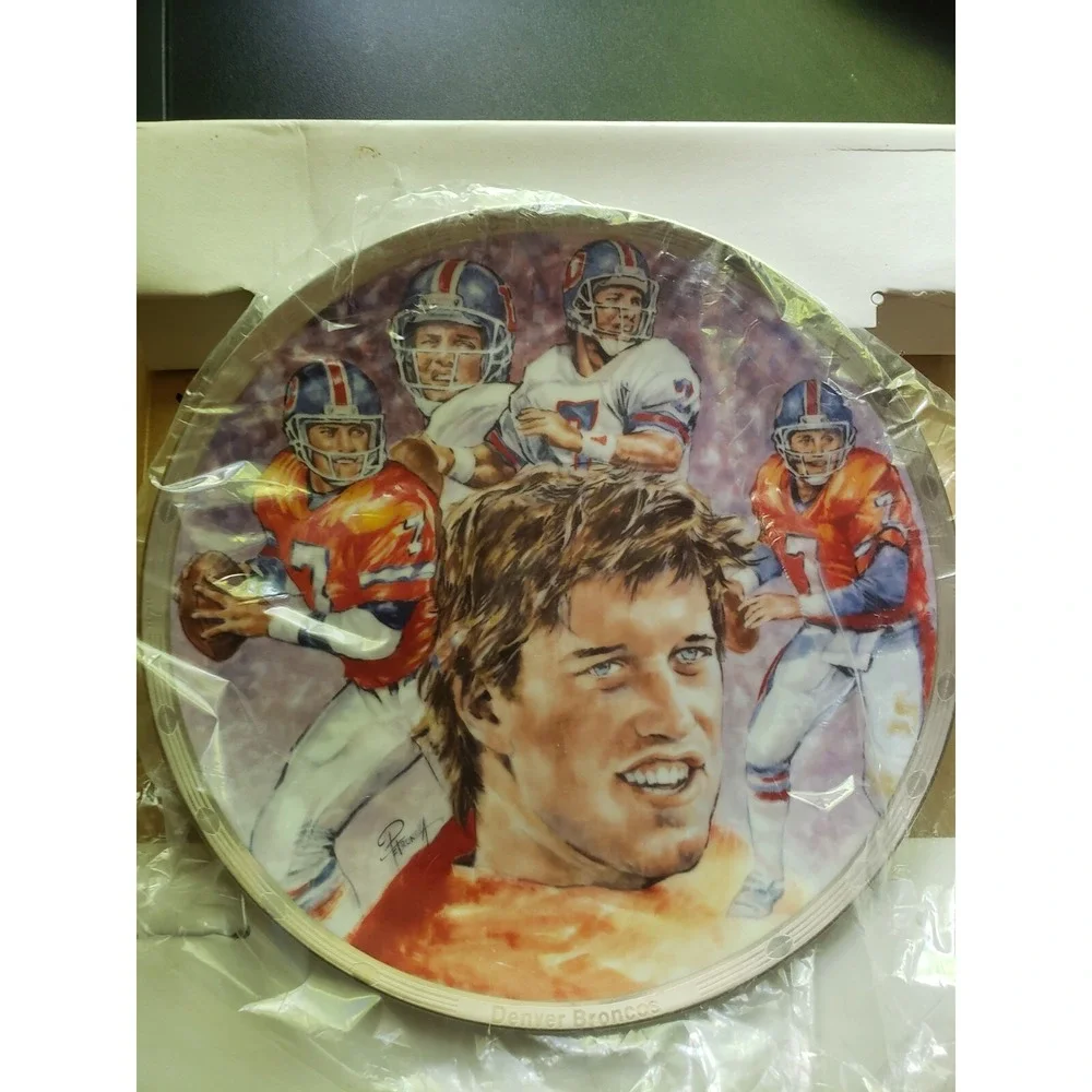 John Elway Sports Impressions Plate NFL 3rd Plate In Series Platinum Edition COA